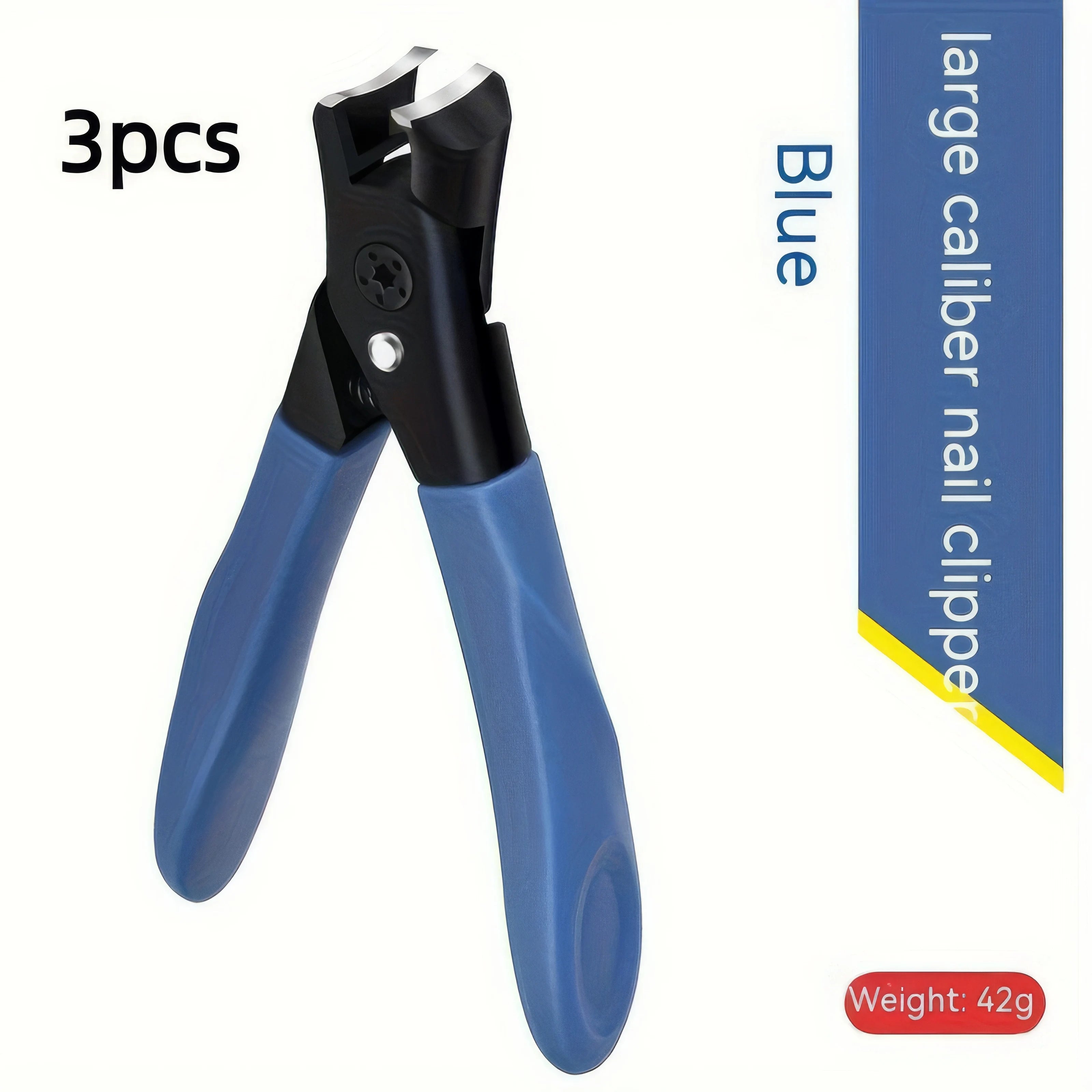 3-piece blue nail clipper with black accents on a white background