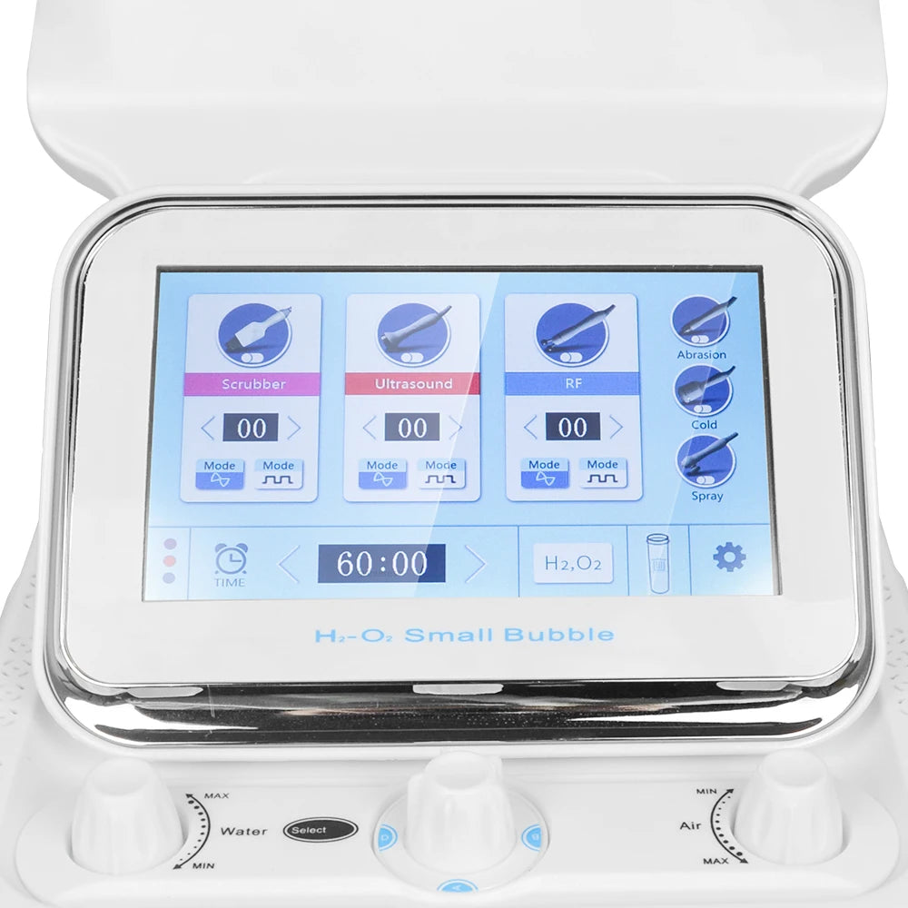 Digital device with a screen displaying various functions on a white background