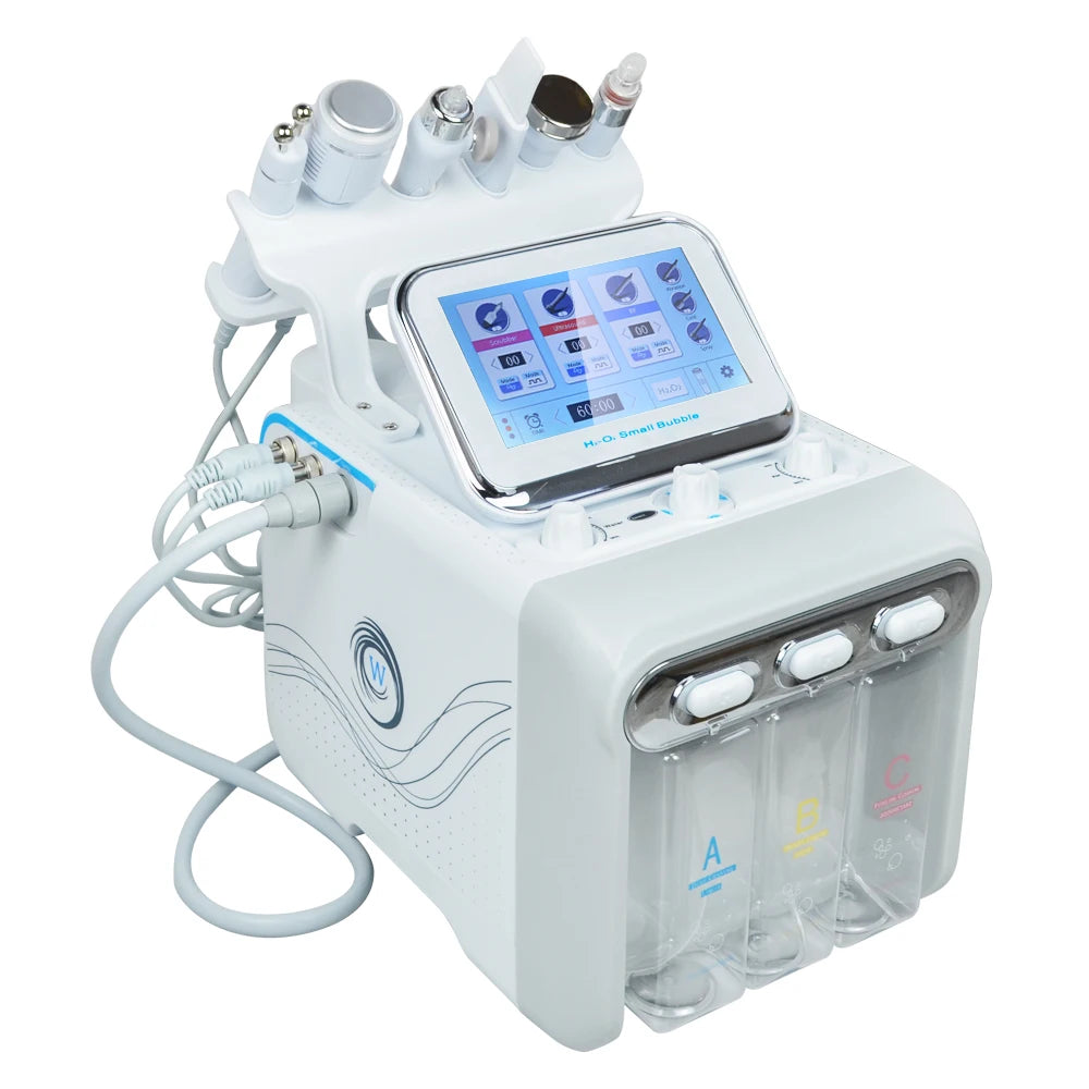 Medical device with a screen and multiple nozzles on a white background