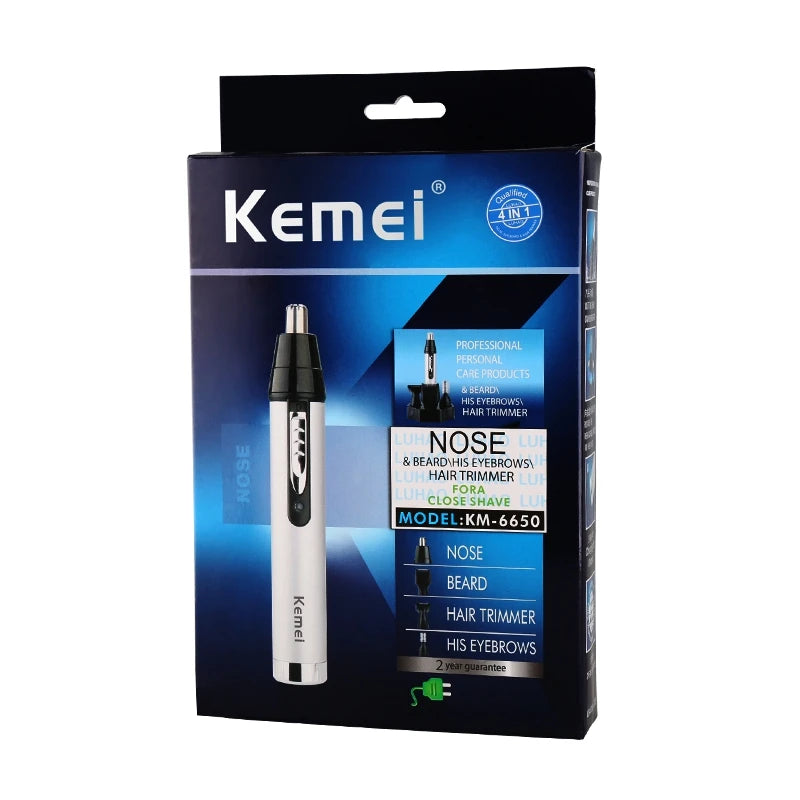 Kemei nose and facial hair trimmer packaging on a white background