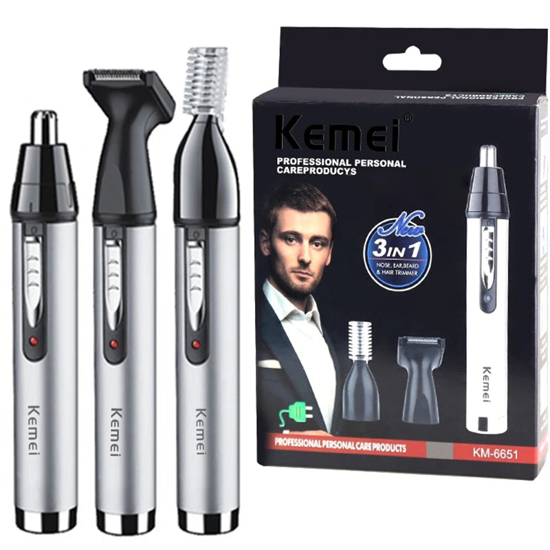 Kemei 3-in-1 grooming kit with packaging on a white background