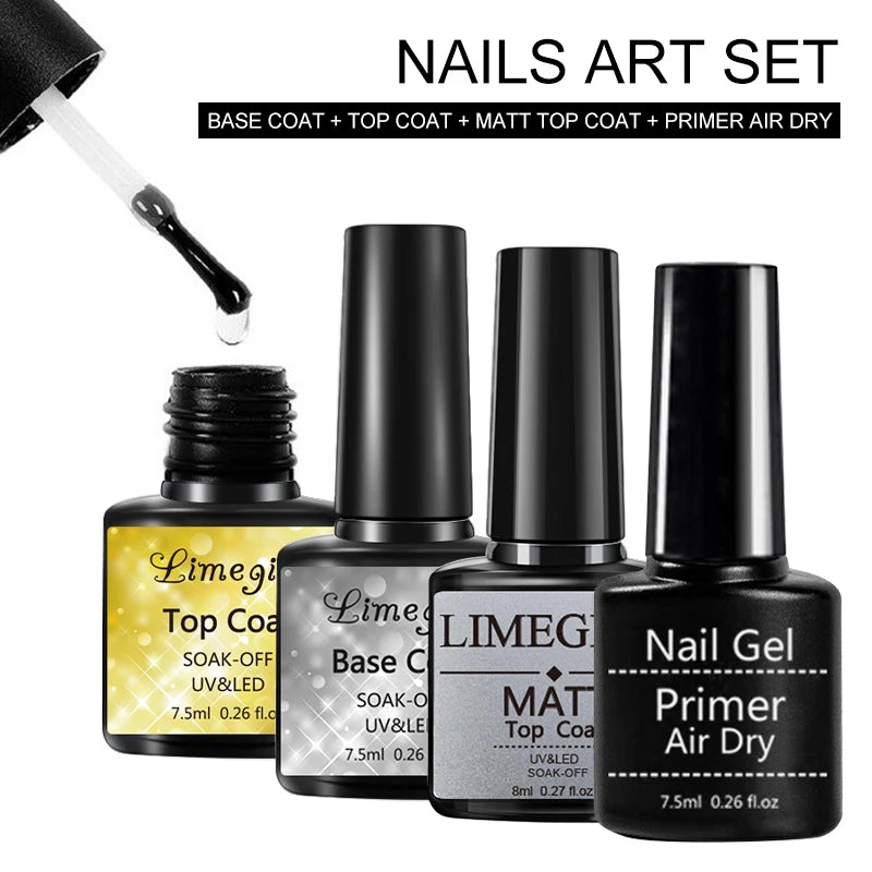Set of Limegenre nail gel polish bottles with labels on a white background