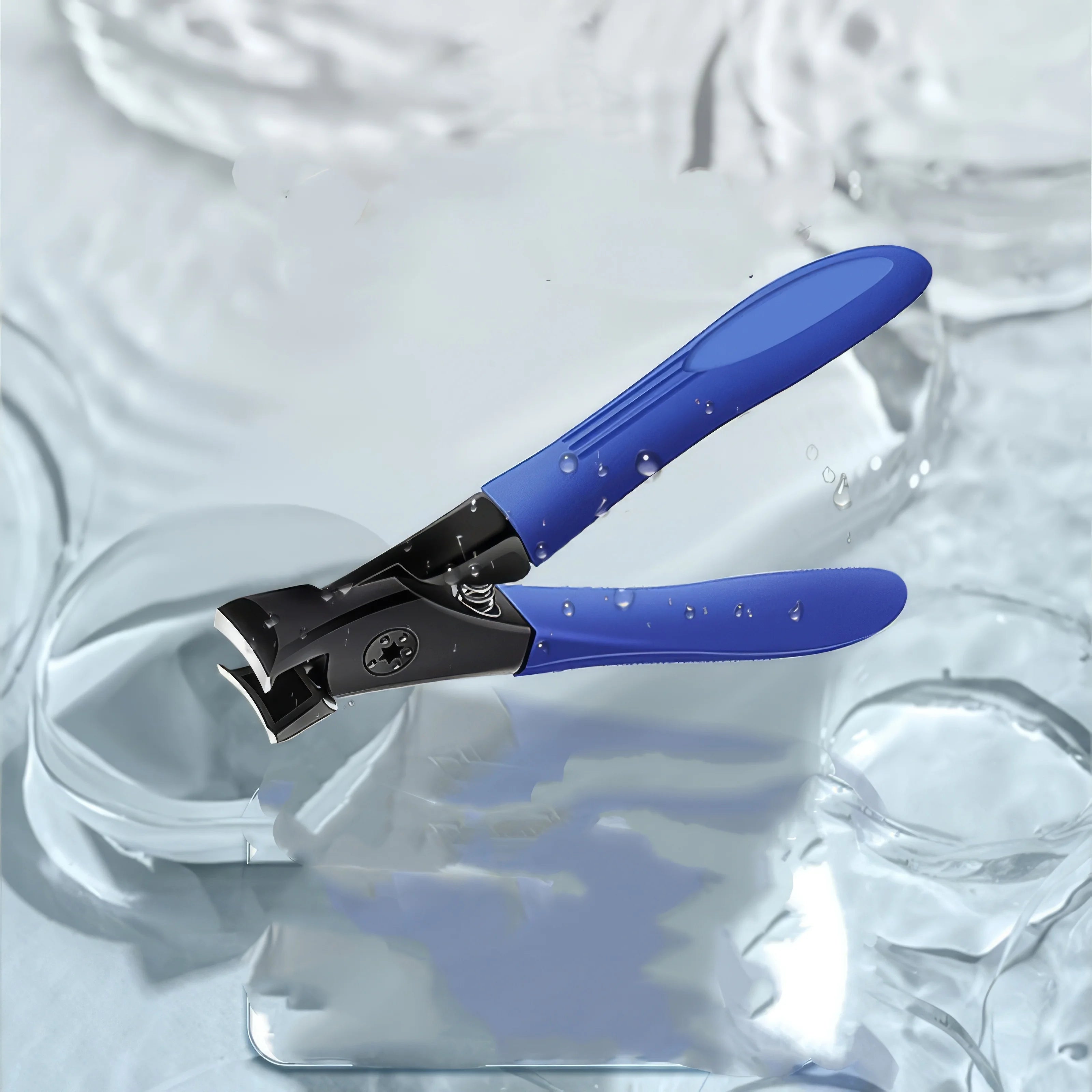 Blue and black pliers on a textured white background