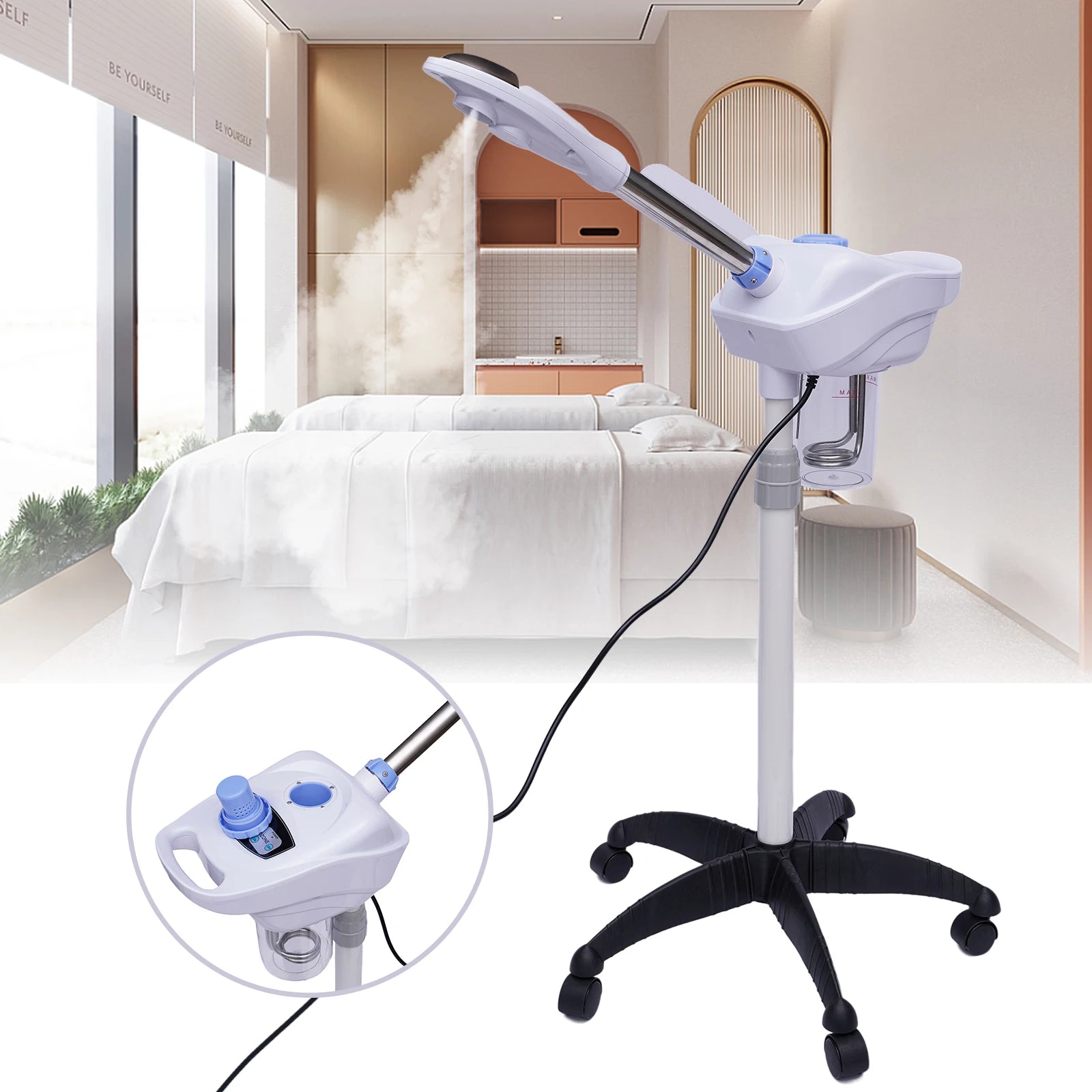 Multifunction Professional Facial Steamer with Hot Mist Function and Herbal Cup, 360 Rotating Nozzle