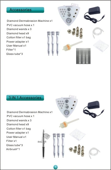 Collection of diamond dermabrasion machine accessories on a white background