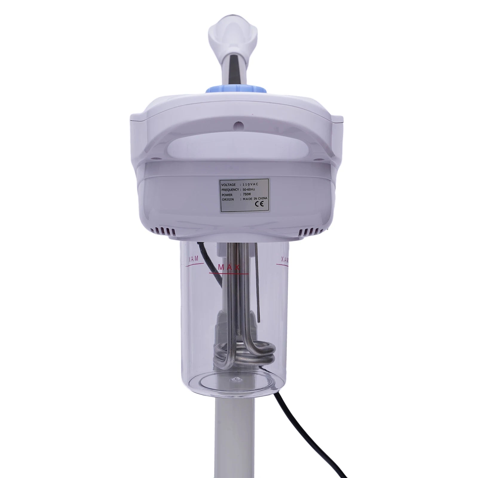 Electronic device with a clear cylindrical container on a white background