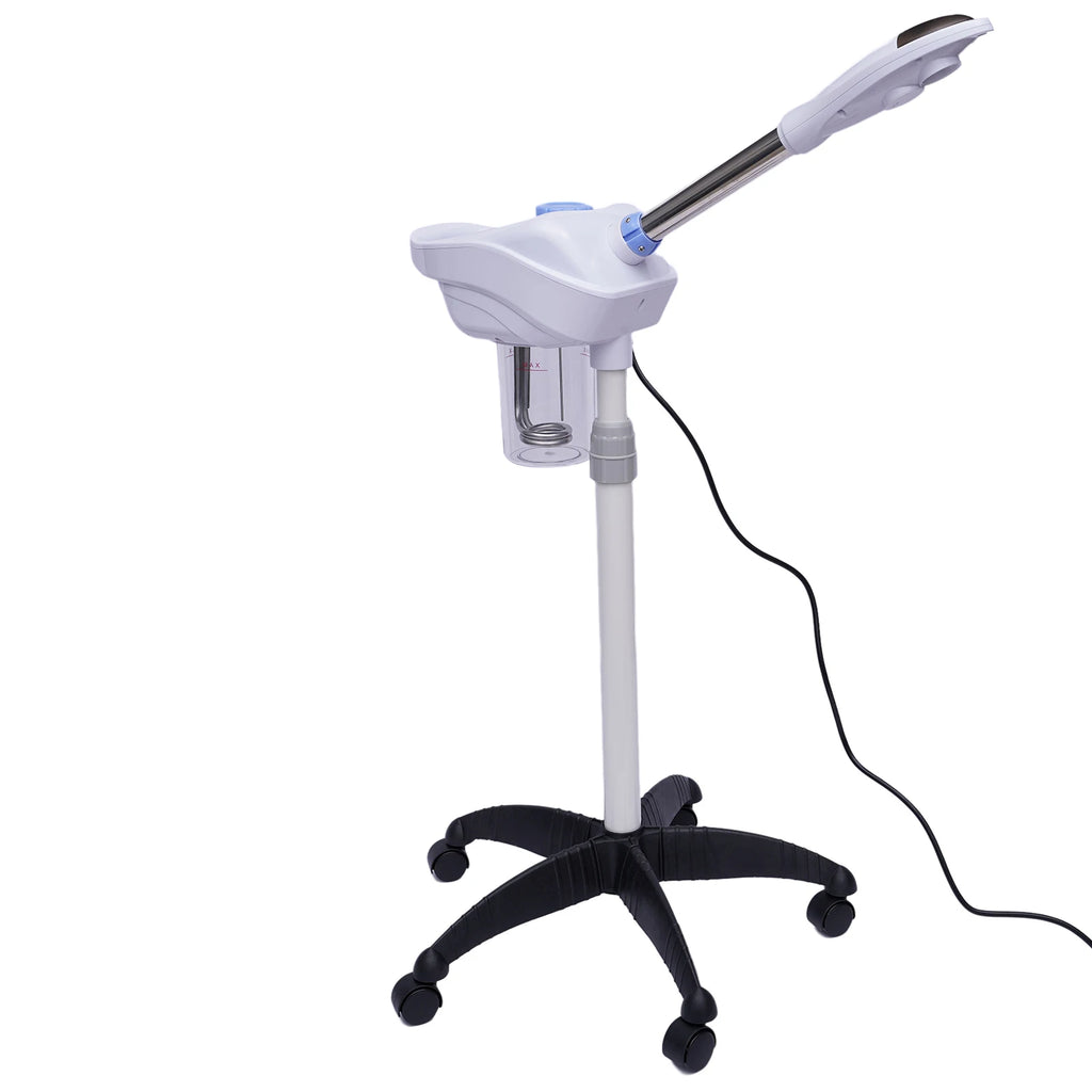 White and black standing steam cleaner on a white background