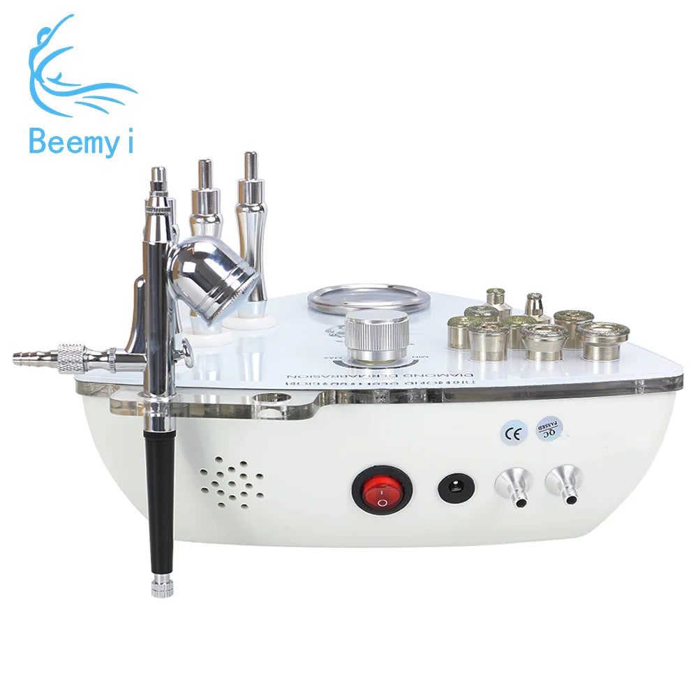 Beauty machine with various attachments on a white background, branded 'Beemy i'.