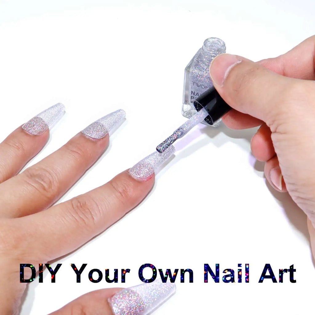 8ml Holographic Nail Polish,Silver Glitter Nail Polish Air Dry Fast,High Glossy Shiny Nail Pigment  ，Laser Iridescent Nail