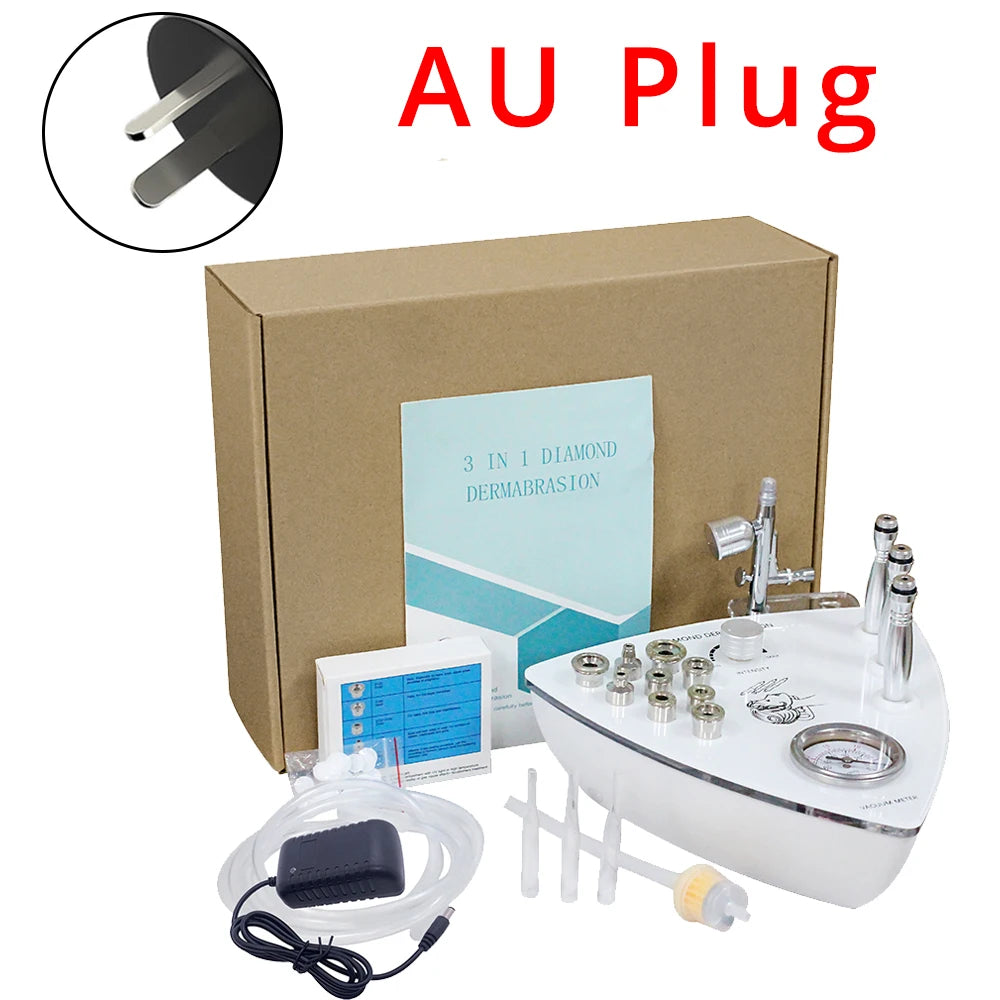 Diamond dermabrasion machine with accessories and box on a white background