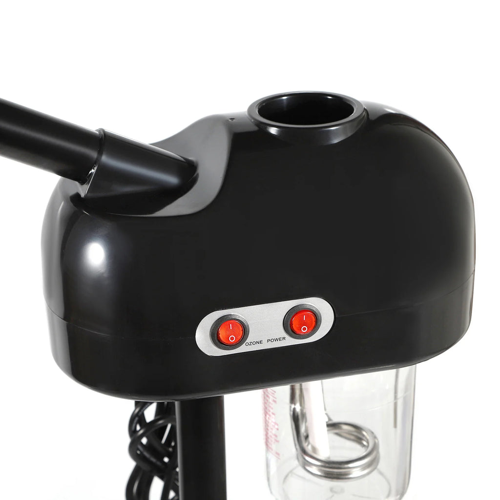 Black hair dryer with control panel on a white background