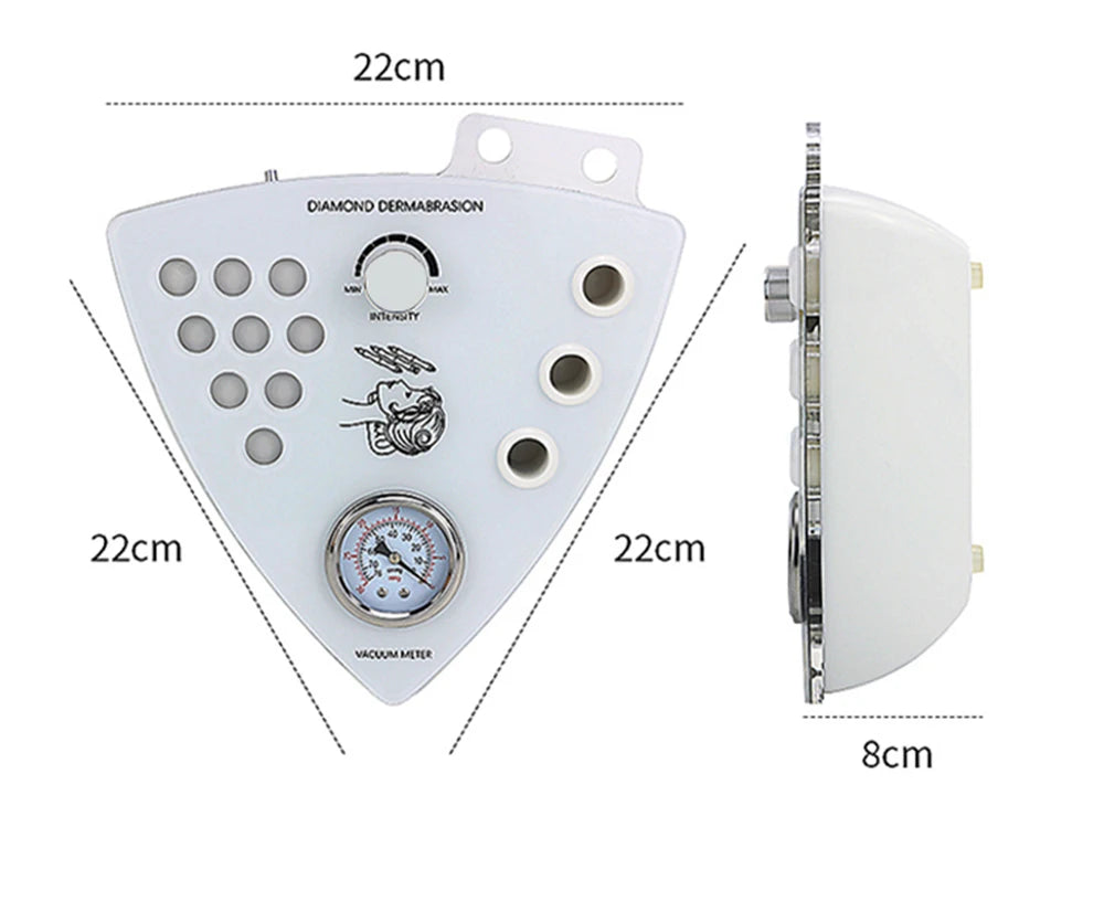 Diamond dermabrasion tool with measurements on a white background