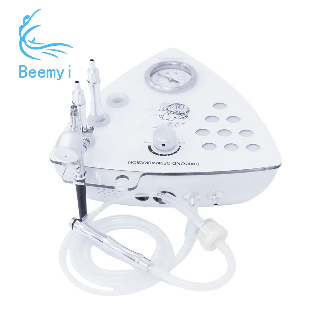 White diamond dermaplaning machine with visible 'Beemy' branding on a white background