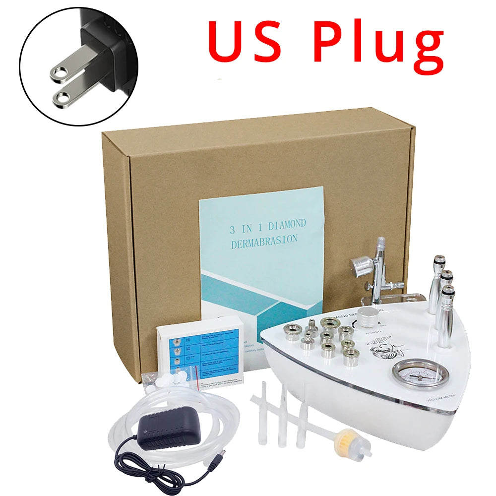 Cosmetic device with accessories and US plug adapter on a white background