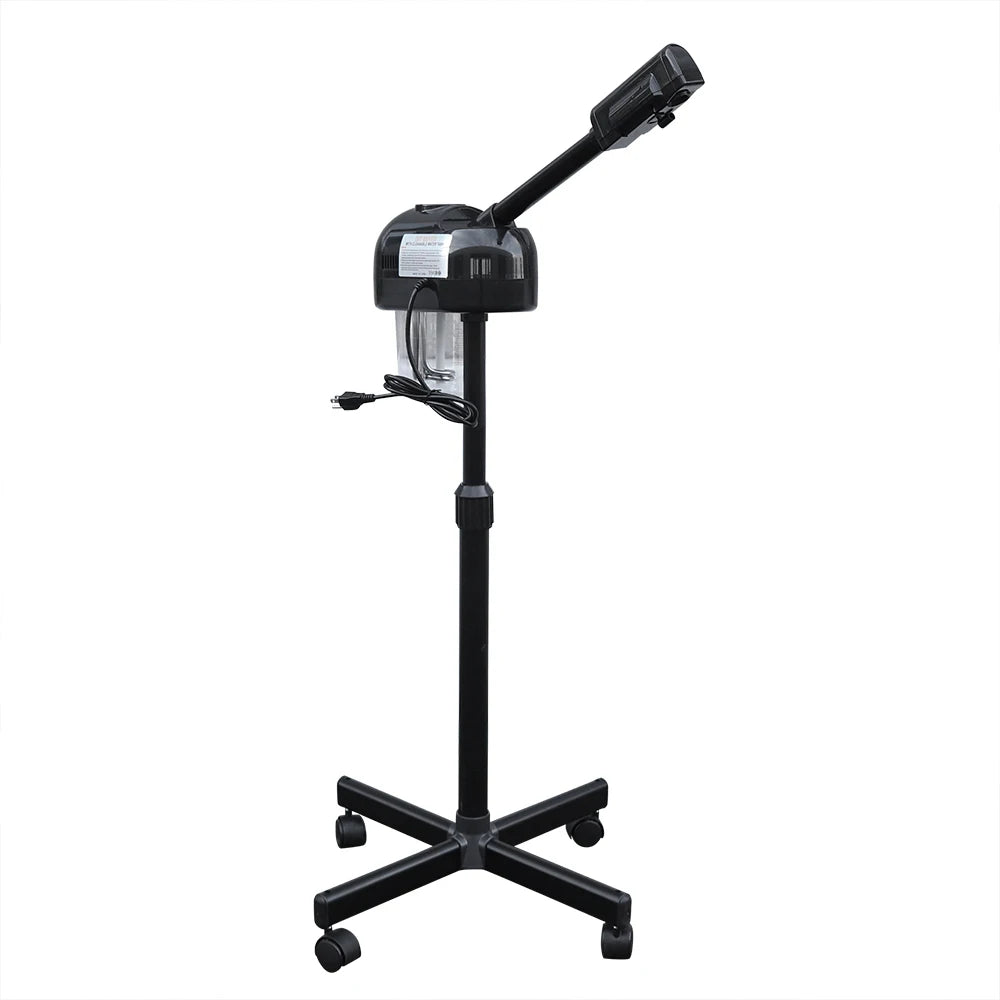 Black stand with a mounted device on a white background