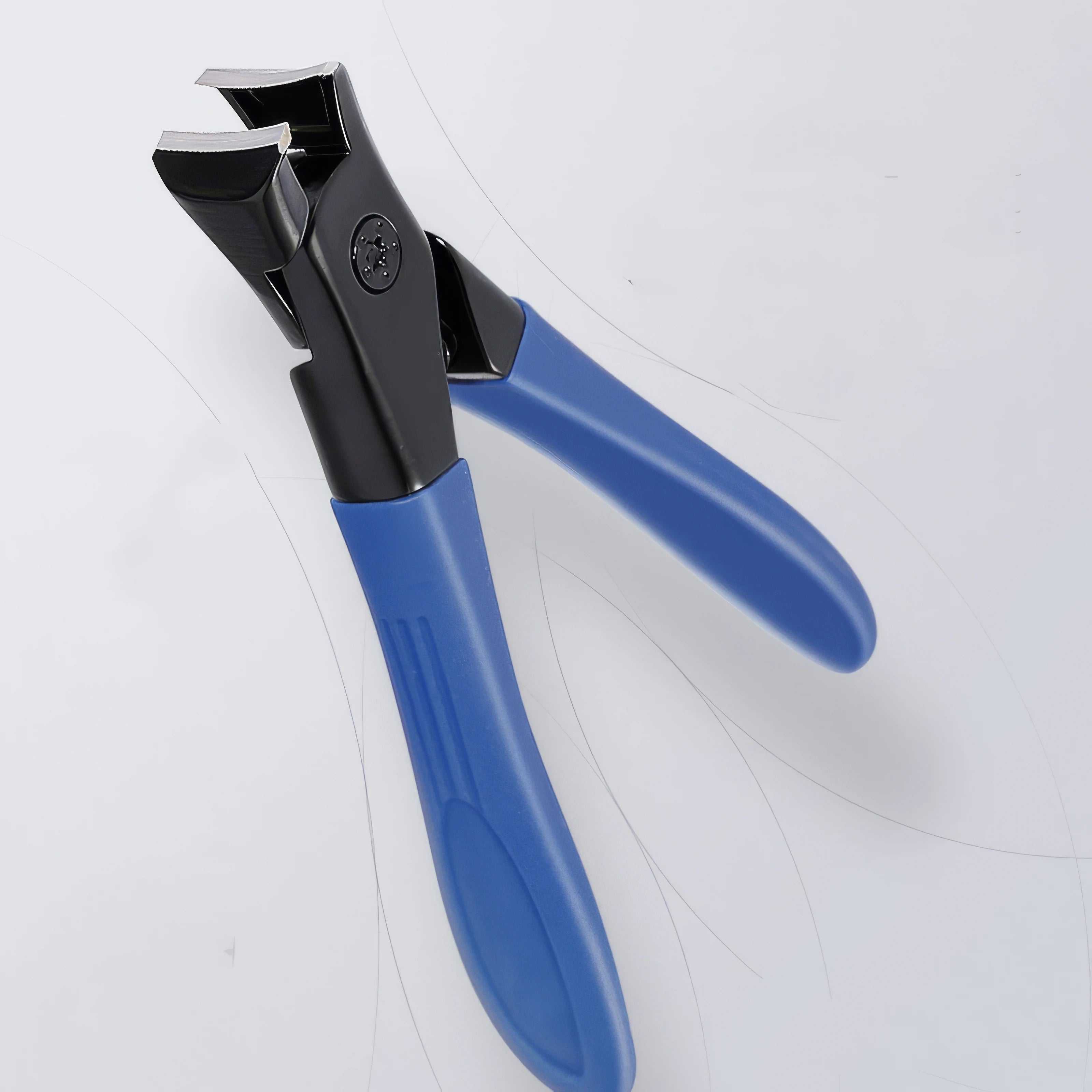 Blue and black wire stripper on a white background